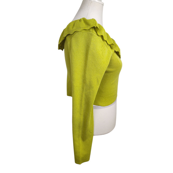 Vesstique Sweater Womens Large Green Ruffle Collar Off Shoulder Pullover Top - Picture 5 of 14